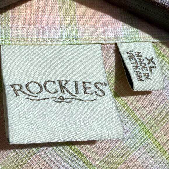 Rockies pink and green plaid short sleeve pearl snap top - women's XL - Picture 4 of 7